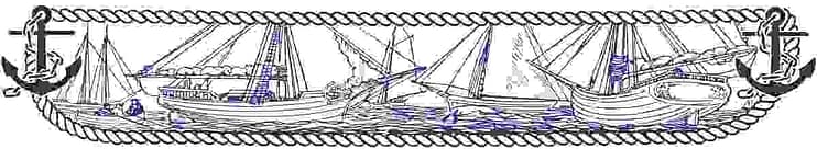 Illustration of boats in a styled navy frame